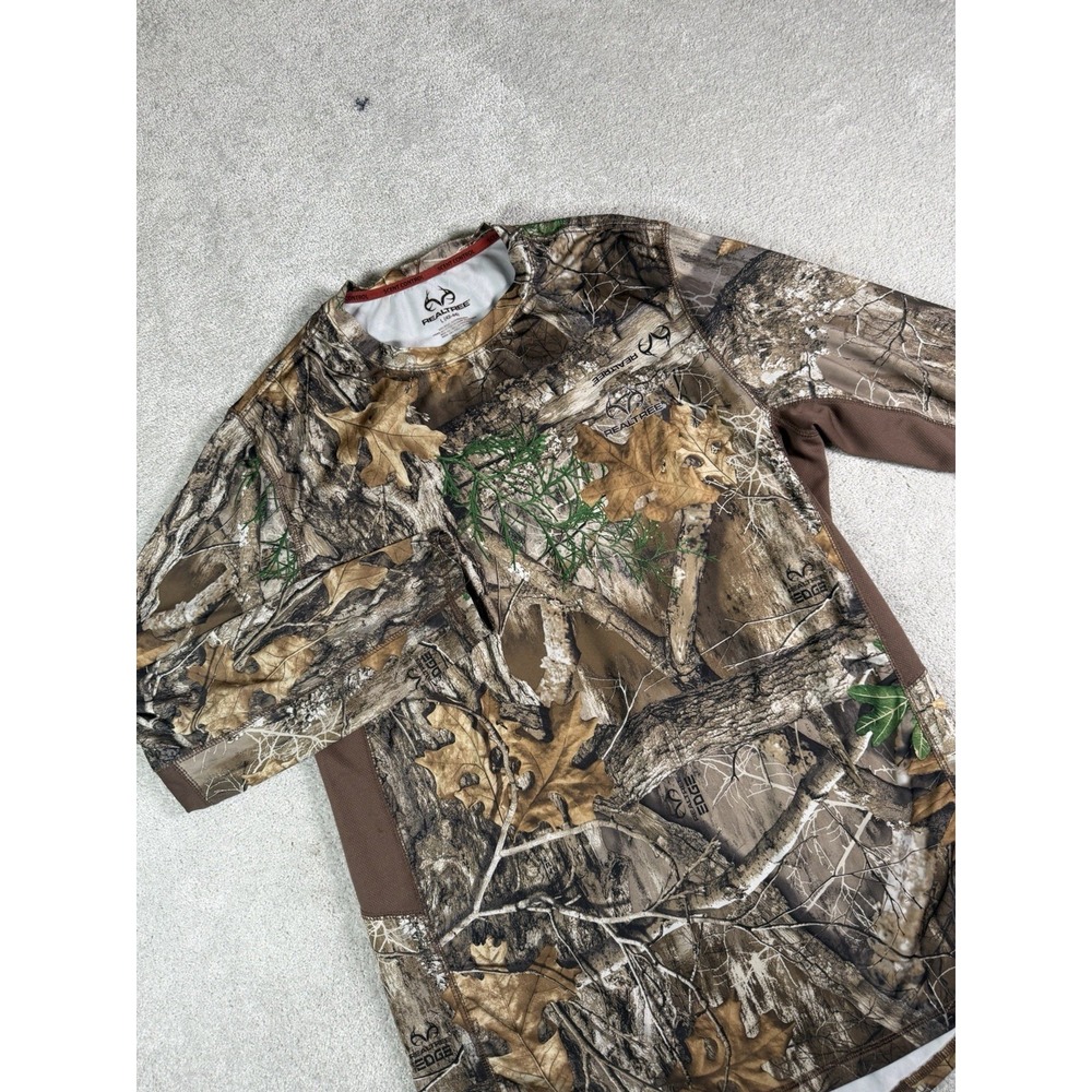 Realtree Shirt Mens L Camo Edge Performance L/S Stretch Hunting Scent Control **